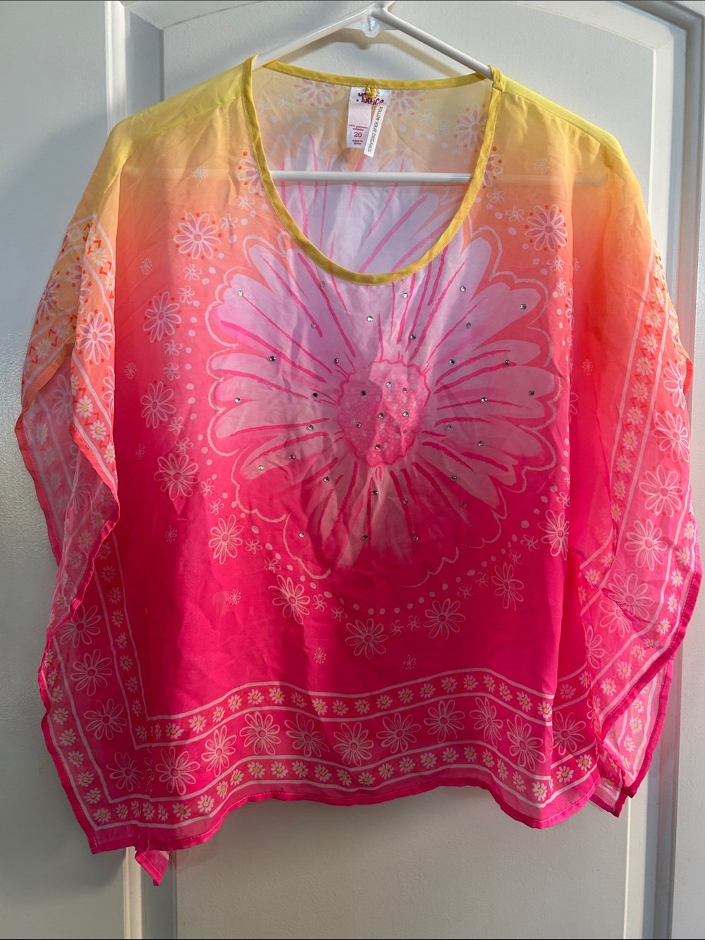 Justice Pink and Yellow Floral Ombre Swim Cover-Up Top